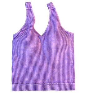 ZENANA‎ Washed Ribbed V Neck Crop Tank Lavender Purple L/XL NTW6279A
